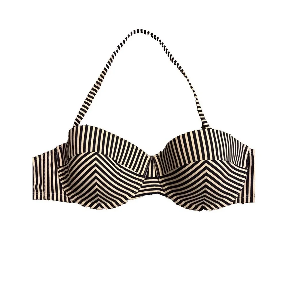 Tory Burch Wms Swim Bikini Top M Blue White‎ Nautical Stripe Tie back Removeable